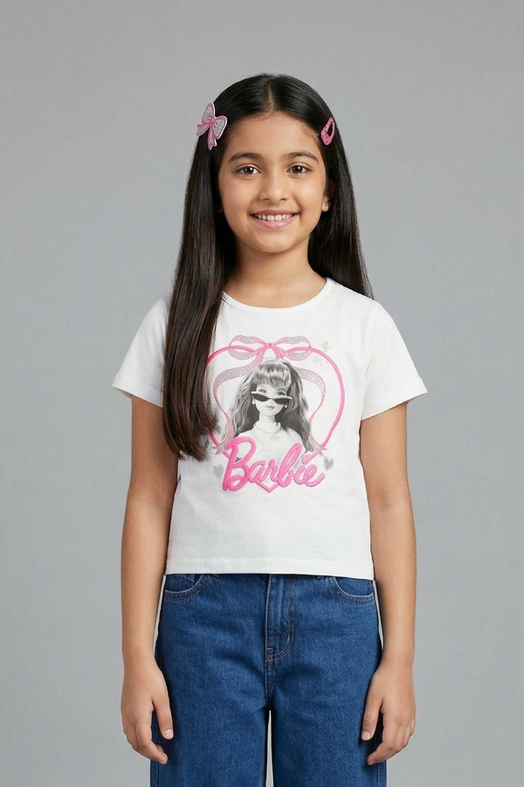 Girls White Graphic Printed Cotton T-Shirt