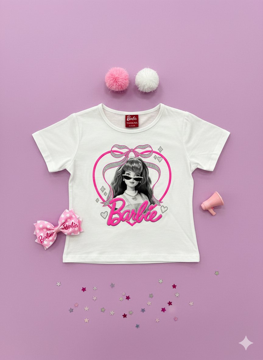 Girls White Graphic Printed Cotton T-Shirt