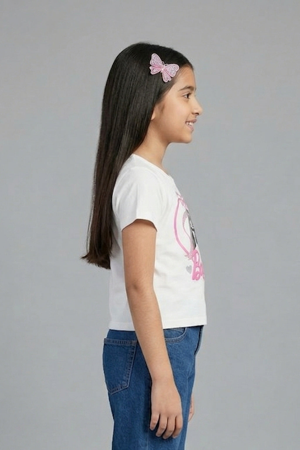 Girls White Graphic Printed Cotton T-Shirt