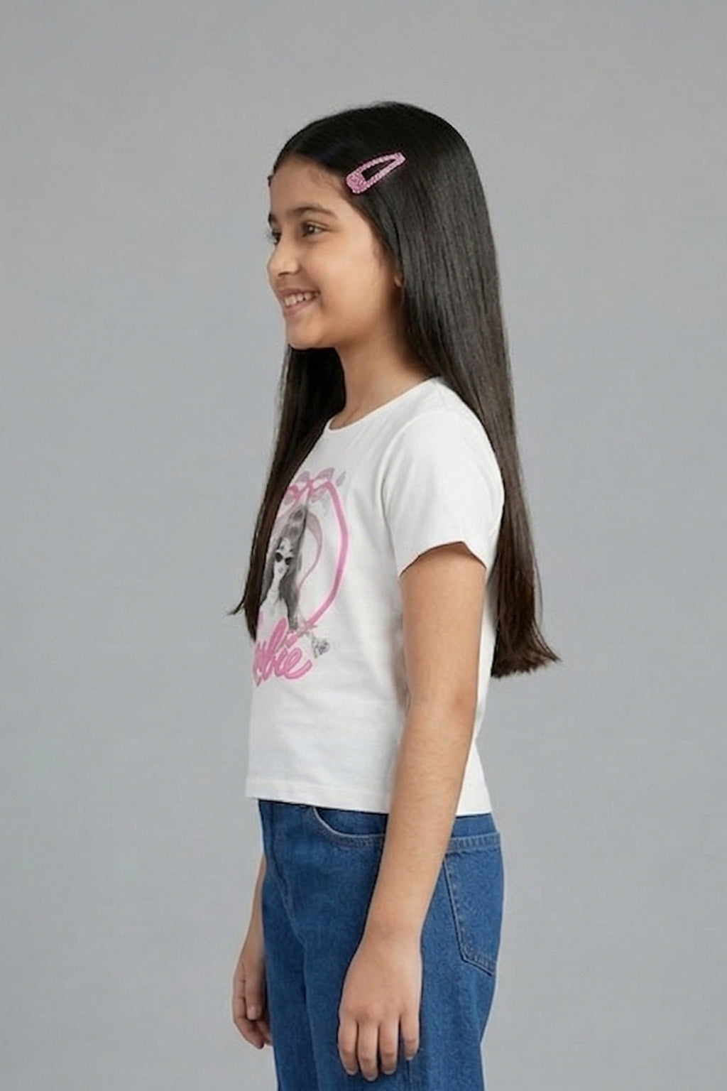 Girls White Graphic Printed Cotton T-Shirt