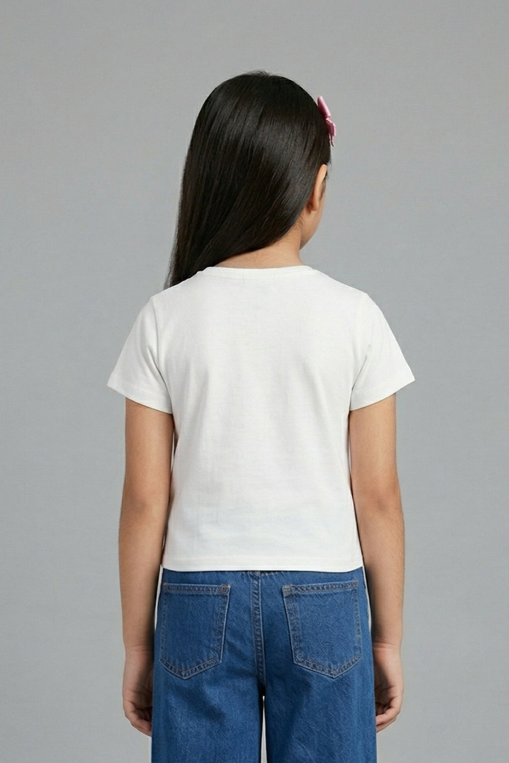 Girls White Graphic Printed Cotton T-Shirt
