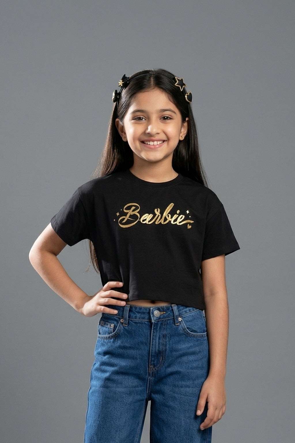 Girls Black Barbie Graphic Print T-Shirt