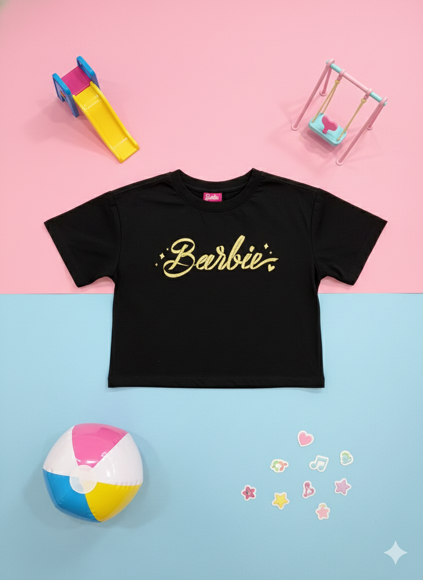 Girls Black Barbie Graphic Print T-Shirt