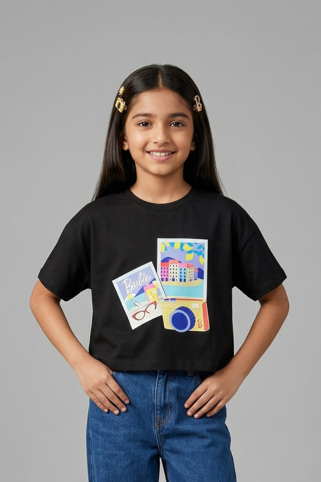 Girls Black Barbie Graphic Print T-Shirt