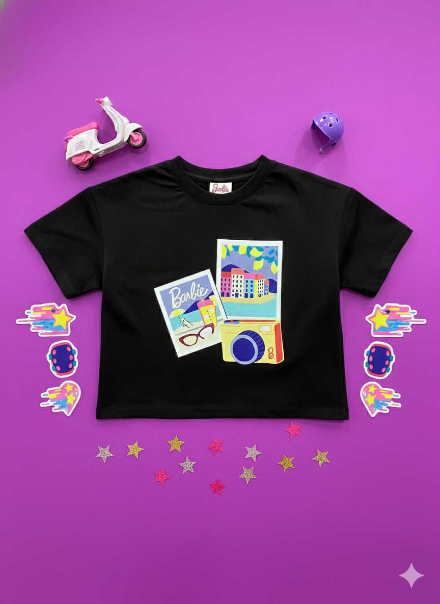 Girls Black Barbie Graphic Print T-Shirt