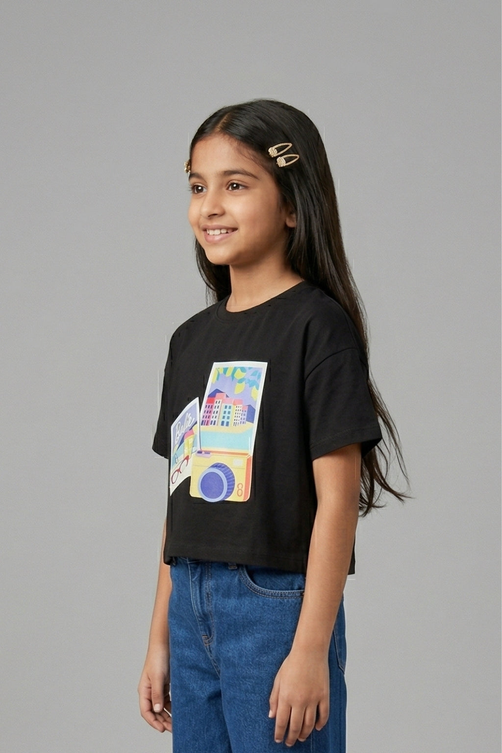 Girls Black Barbie Graphic Print T-Shirt