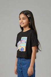 Girls Black Barbie Graphic Print T-Shirt