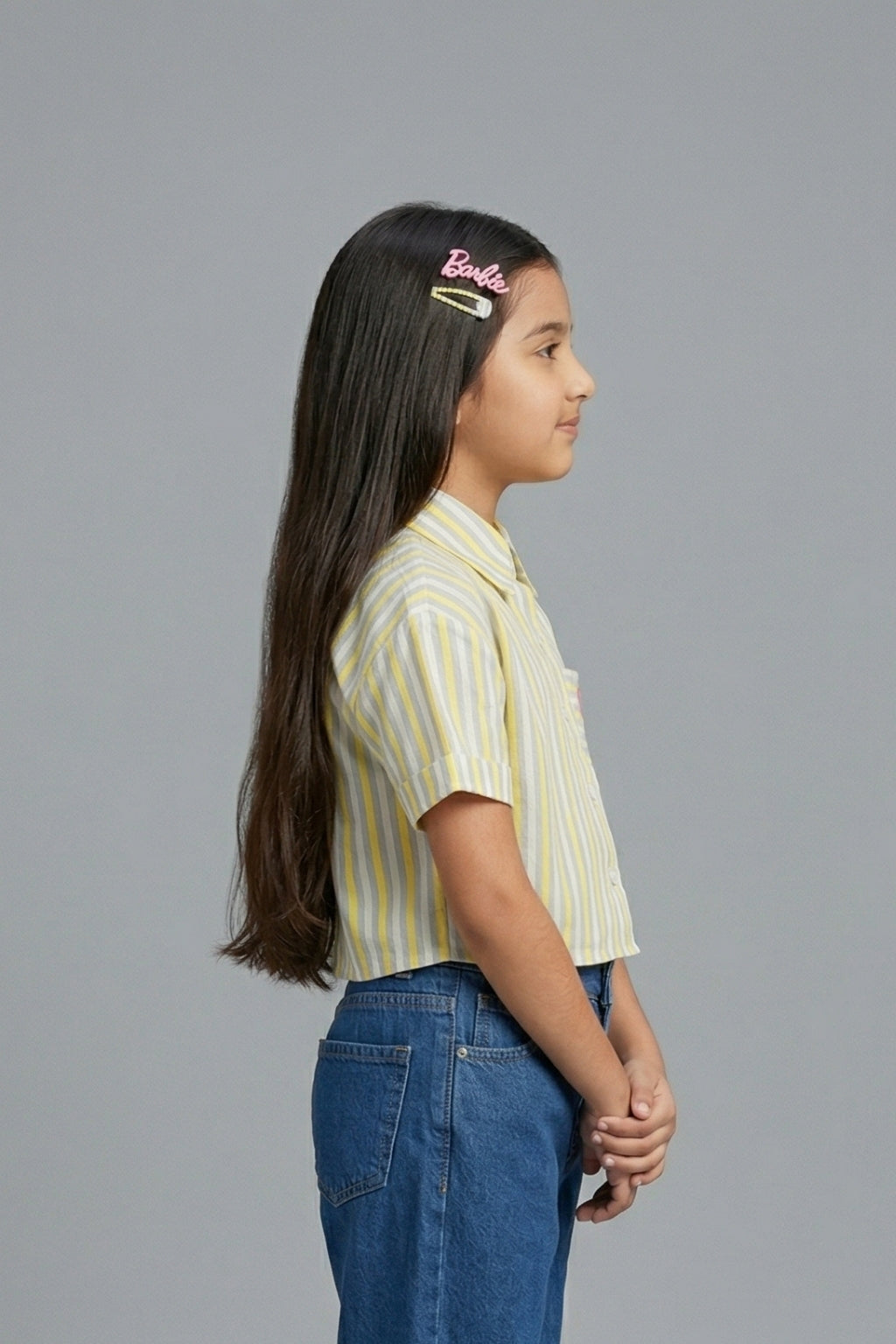 Girls Lemon Yellow Loose Fit Stripe Shirt