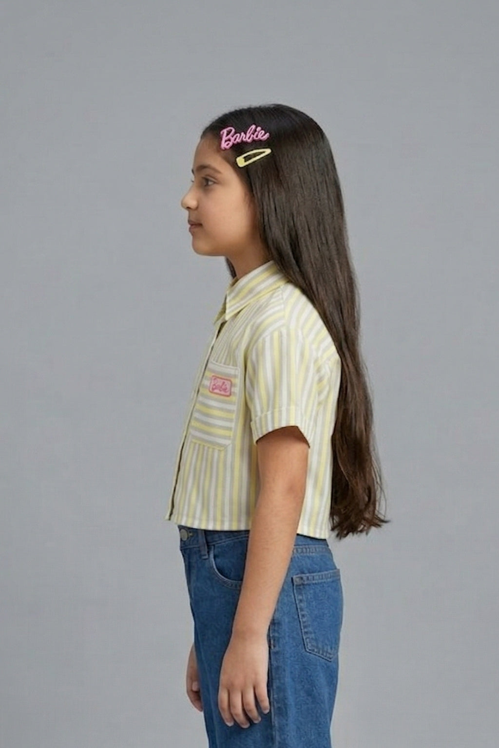 Girls Lemon Yellow Loose Fit Stripe Shirt