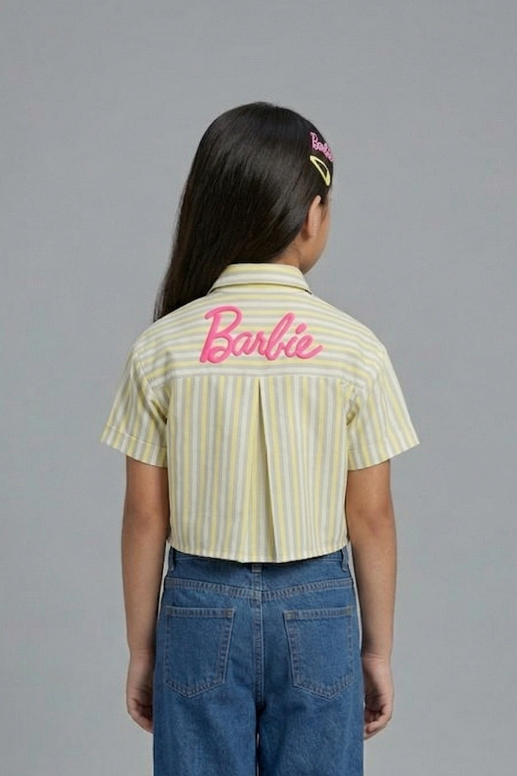 Girls Lemon Yellow Loose Fit Stripe Shirt