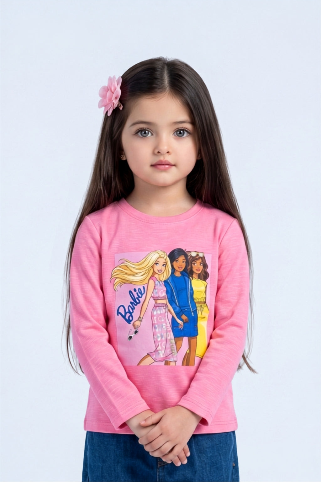 Girls Cotton Graphic Print T-Shirt in Pink