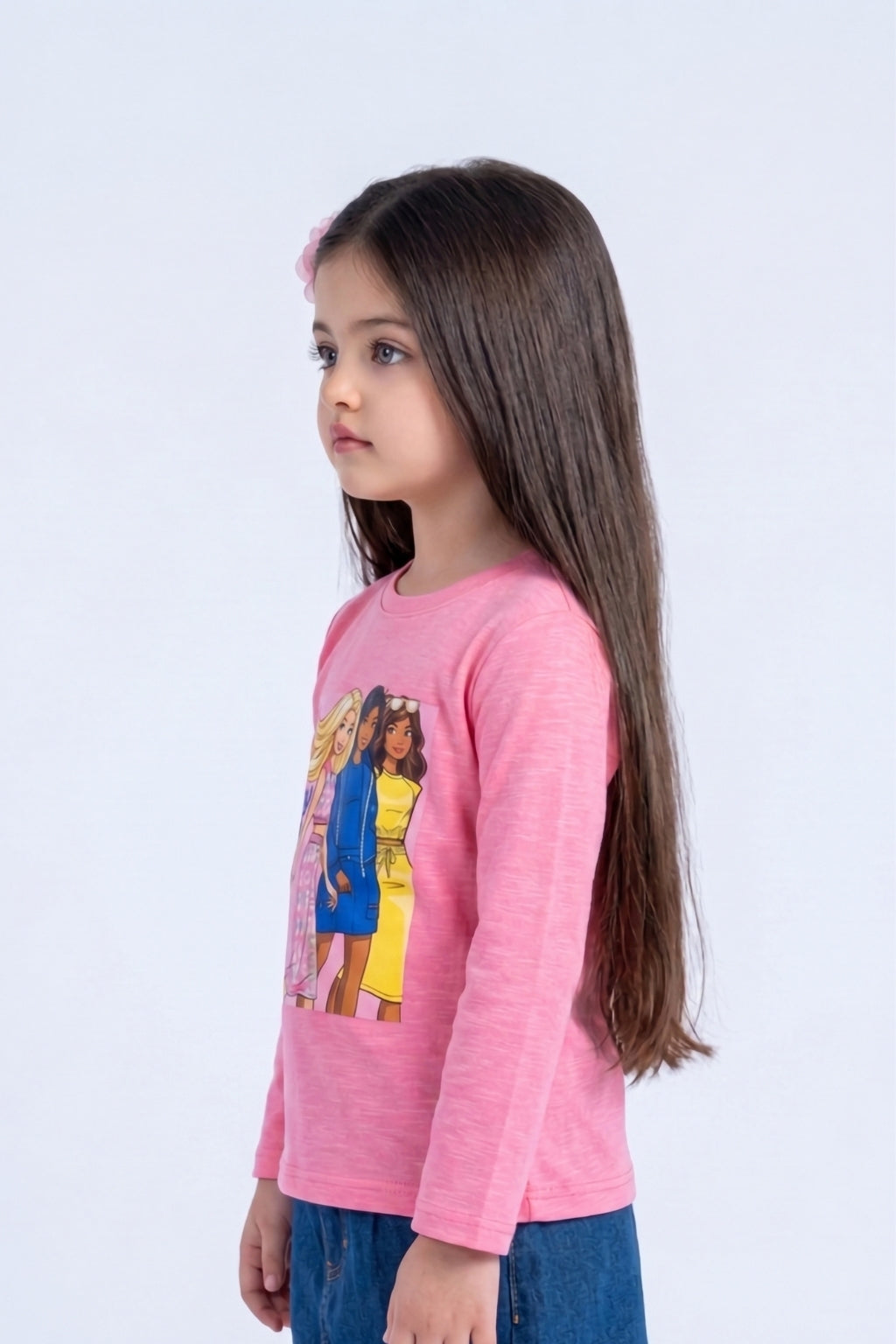 Girls Cotton Graphic Print T-Shirt in Pink