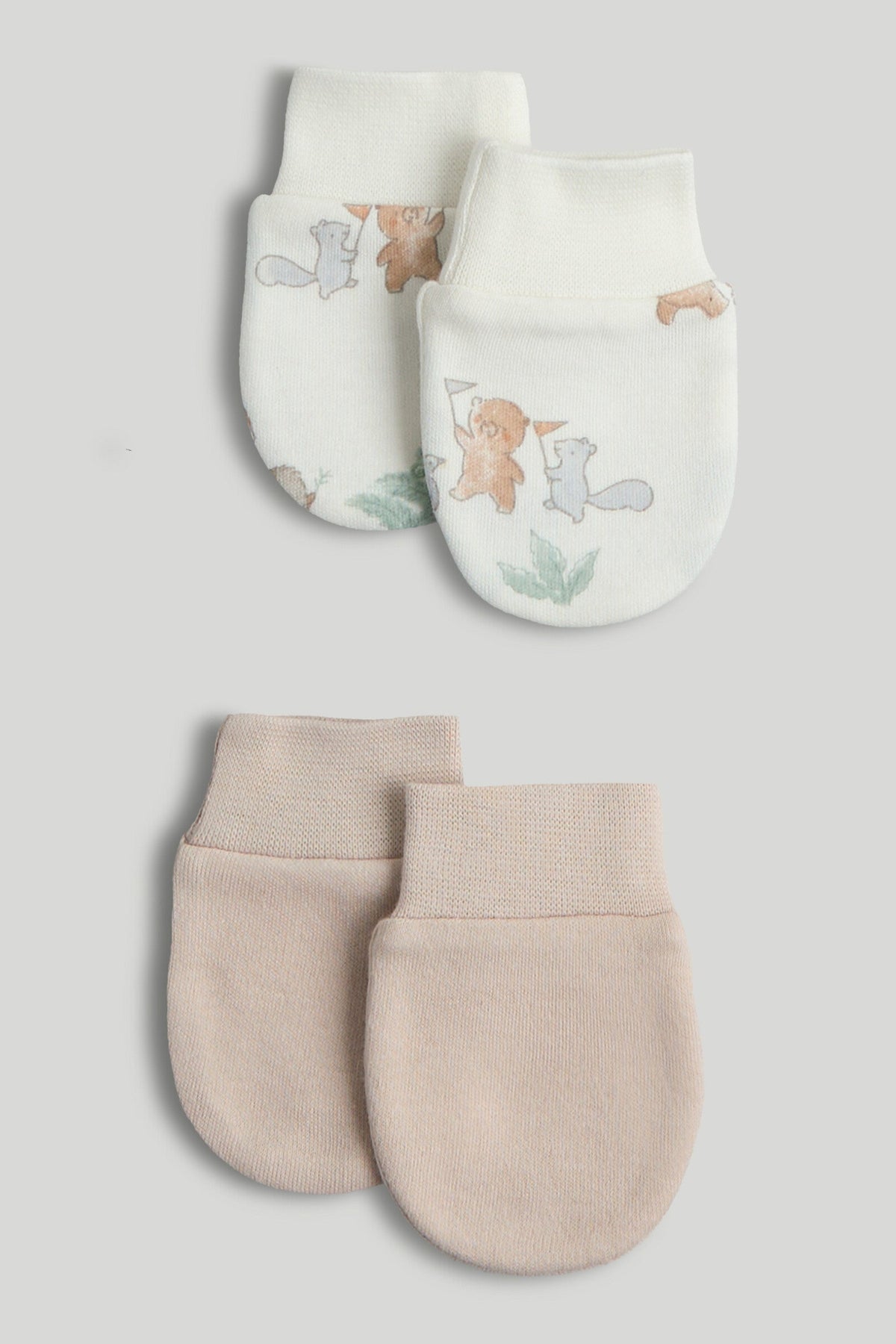 Unisex Print & Plain Mix Knit Mitts Multi Pack of 2