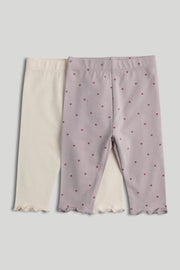 Girls Print & Plain Mix Leggings Multi Pack of 2
