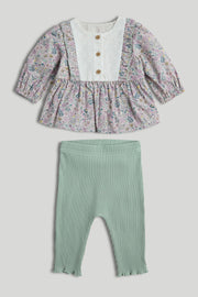Girls Print & Plain Mix Top & Bottom Set Multi Pack of 2