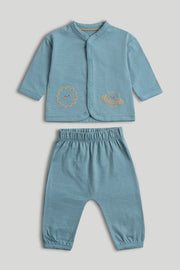 Boys Print & Plain Mix Jog Set Blue Pack of 2
