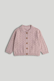 Pink Pointelle Knitted Cardigan for Baby Girls