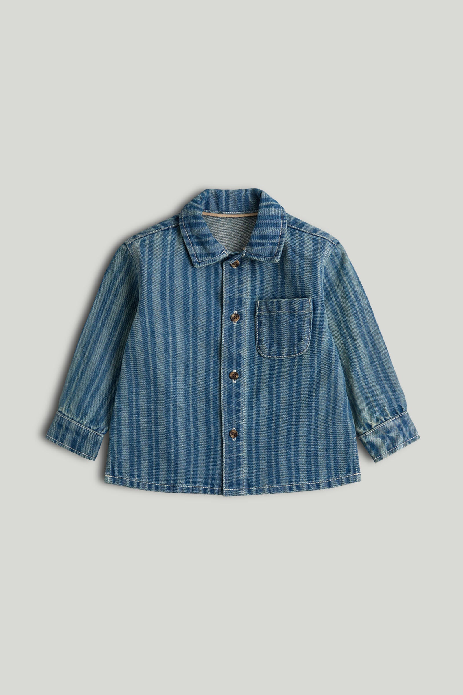 Baby Boys Light Brown Striped Denim Shirt