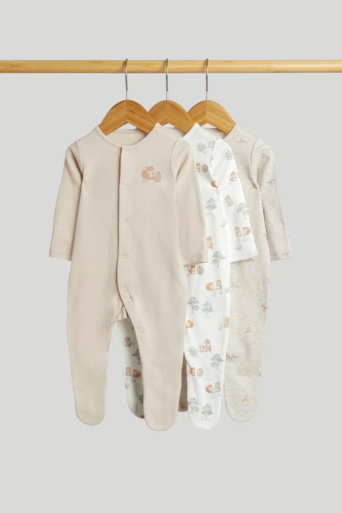 Unisex Print & Placement Mix Sleepsuit Neutral Pack of 3
