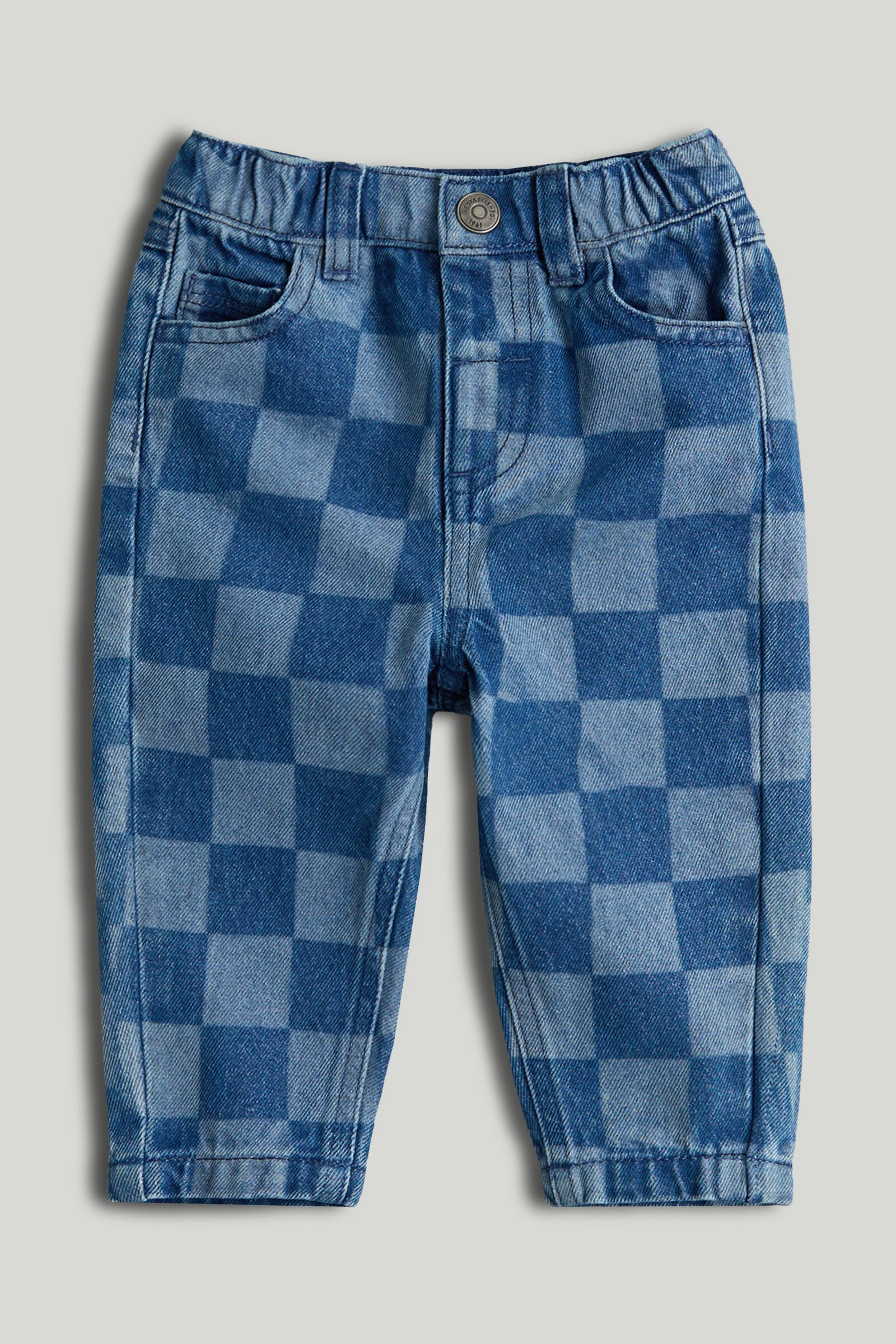 Baby Boys Navy Checkered Woven Jeans