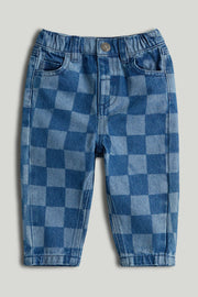 Boys Checked Jeans Navy
