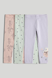 Girls Print & Placement Mix Leggings Multi Pack of 3