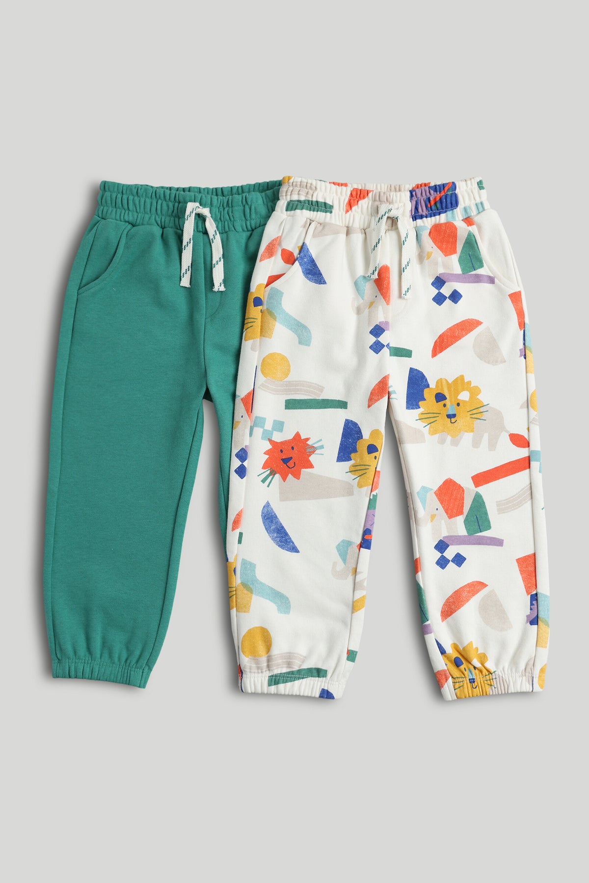 Baby Boys Multi-Colour Print & Plain Joggers 2-Pack