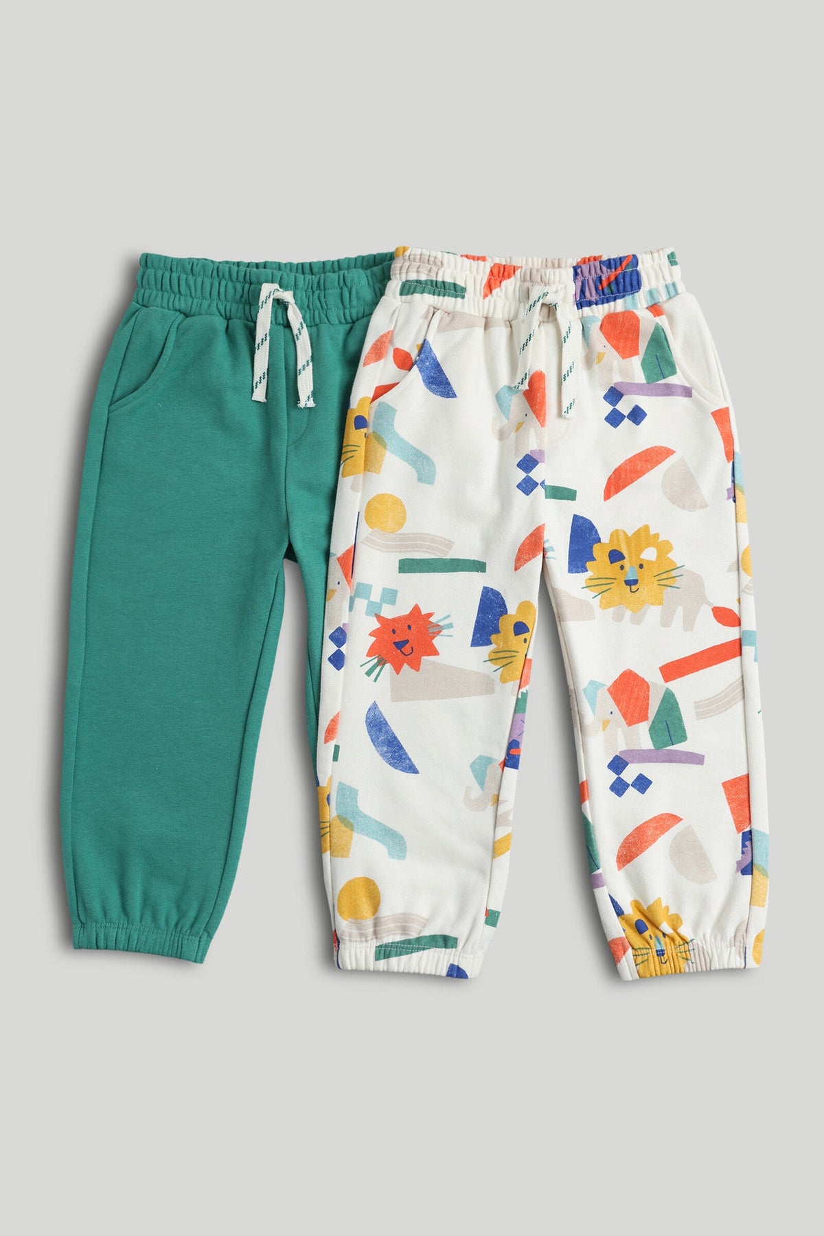Boys Print & Plain Mix Knit Joggers Multi Pack of 2