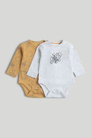 Boys Print & Plain Mix Knit Bodysuits Multi Pack of 2