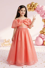 Barbie Girls Peach Bow Party Gown Off Shoulder Tulle