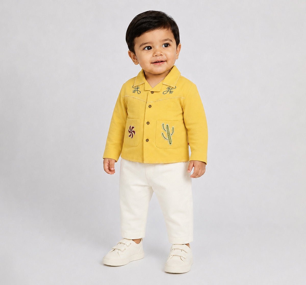 Twill Set with Applique & Embroidery Yellow