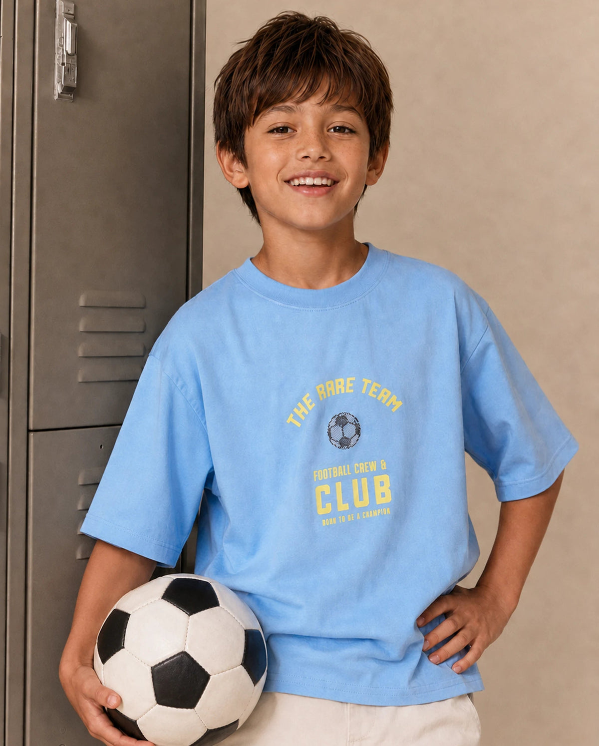 Rare Ones Boys Bill Regular Fit Cotton T-Shirt - Light Blue