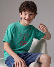 Boys Light Teal Regular-Fit Half-Sleeve Graphic Print Cotton T-Shirt
