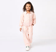 Embroidered Hem Shirt with Bottom Set Pink