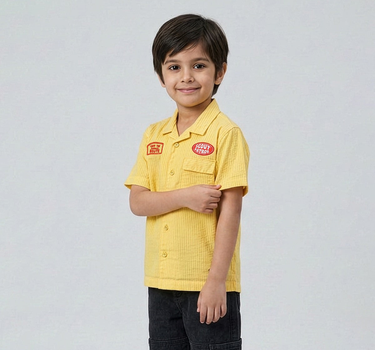 Seersucker Half Sleeve Shirt Yellow