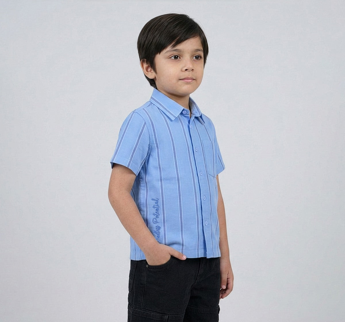 Half Sleeves Corduroy Striper Shirt Blue
