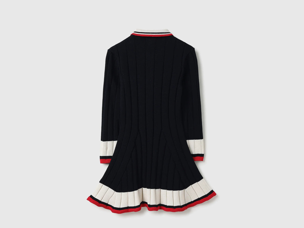 Girls Navy Tricot Knit Dress