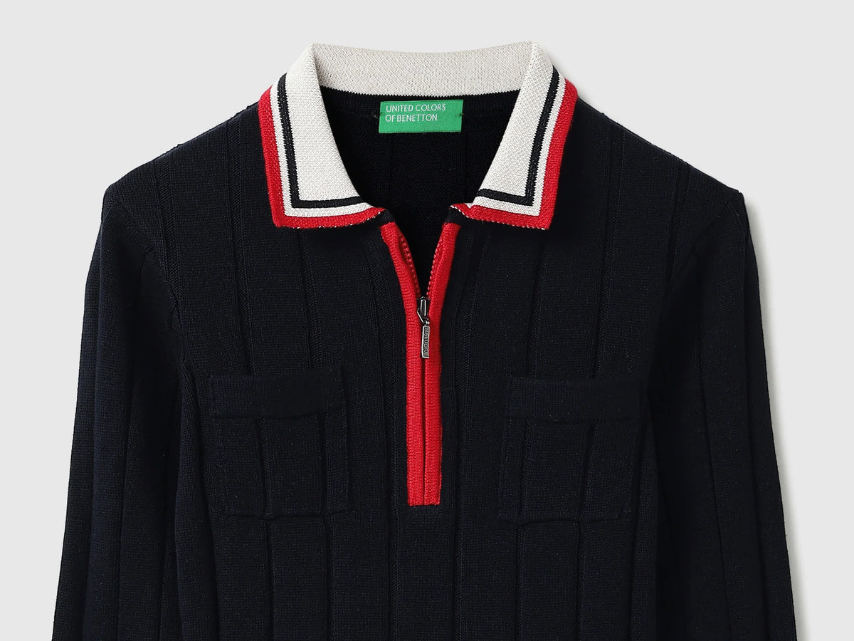 Girls Navy Tricot Knit Dress