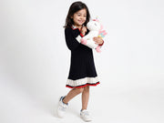 Girls Navy Cotton Tricot Polo Dress with Zip & Pocket