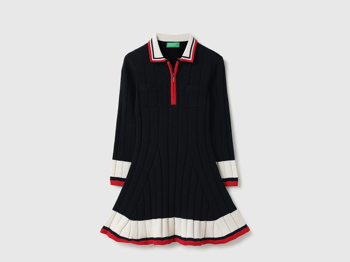Girls Navy Tricot Knit Dress