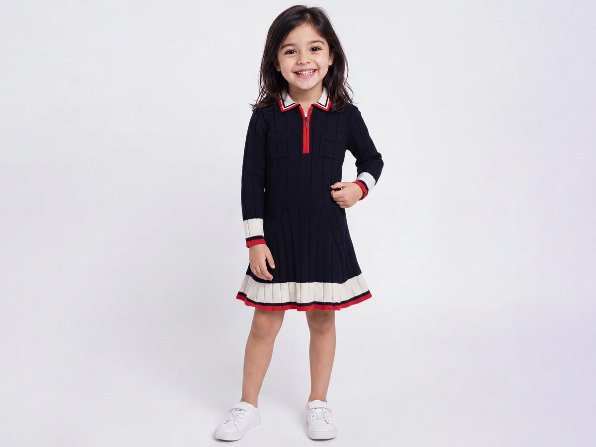Girls Navy Tricot Knit Dress