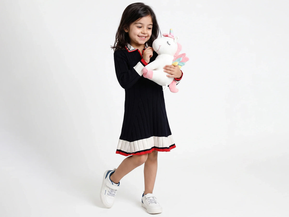 Girls Navy Tricot Knit Dress