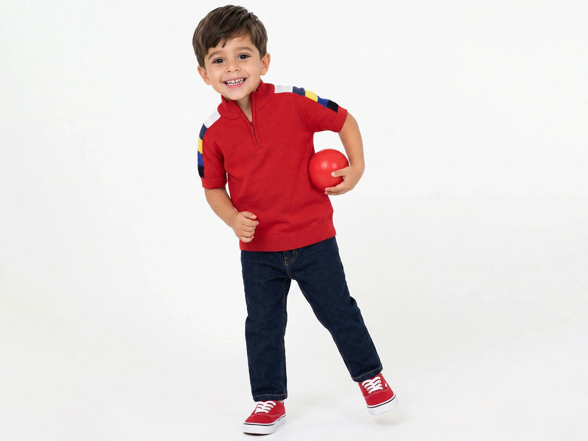 Boys Red Tricot Knit Shirt