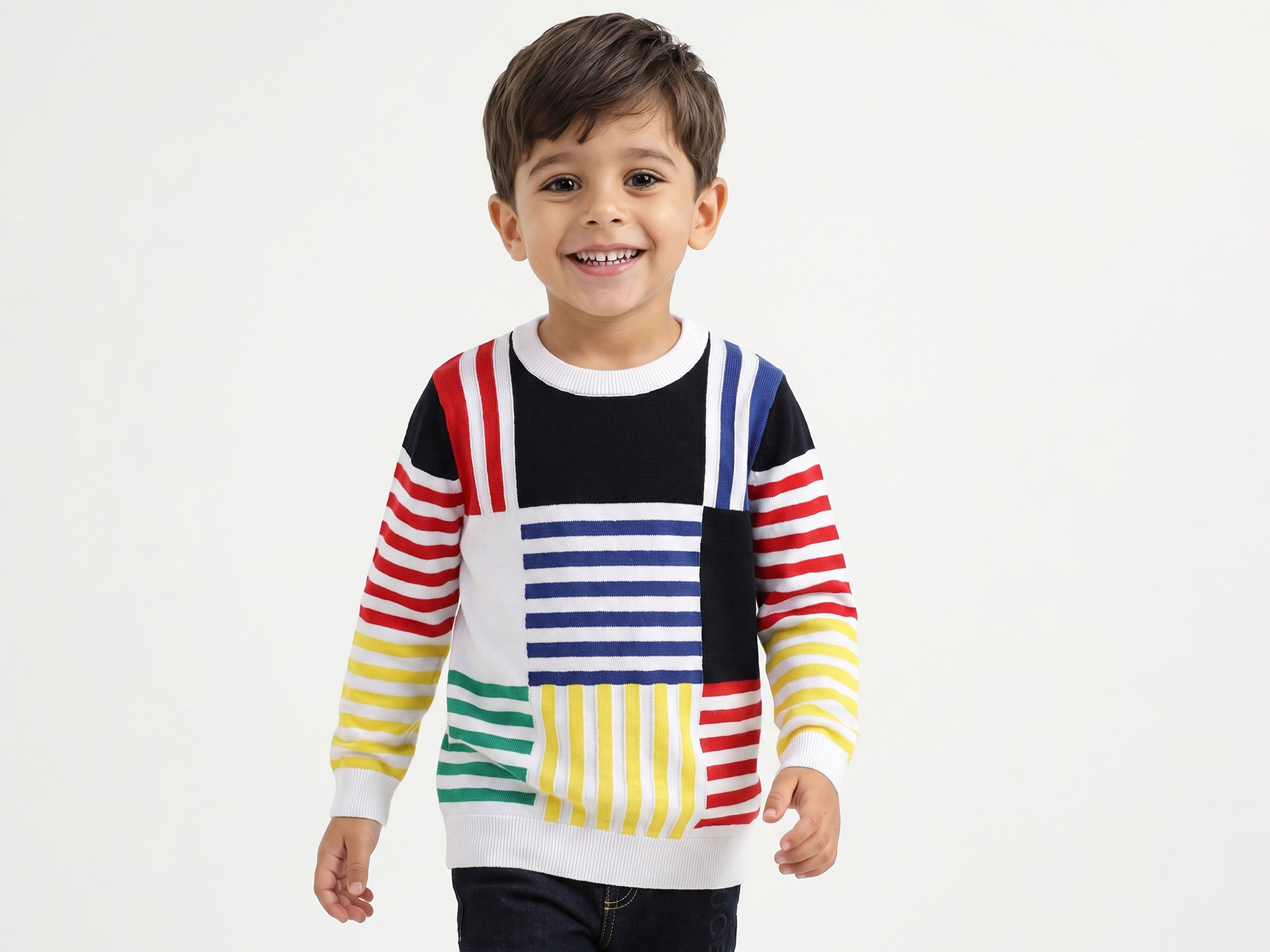 Boys Iconic Multi-Colour Striped 100% Cotton Tricot Sweater