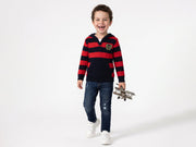 Boys Red & Navy Cable Knit Cotton Hoodie with Pocket
