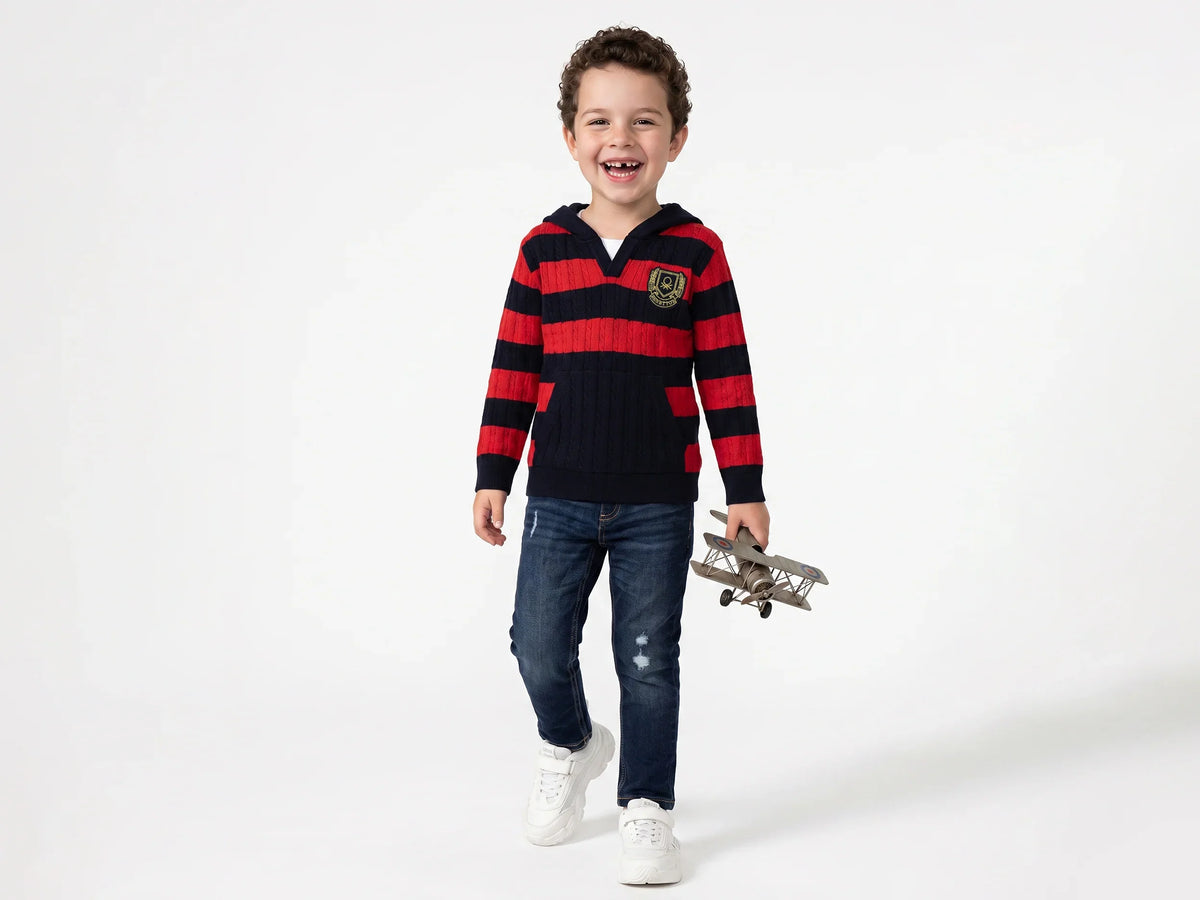 Boys Red & Navy Tricot Knit Sweatshirt