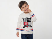 Boys Off White Shield Jacquard 100% Cotton Tricot Sweater