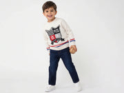 Boys Off White Tricot Knit Sweater