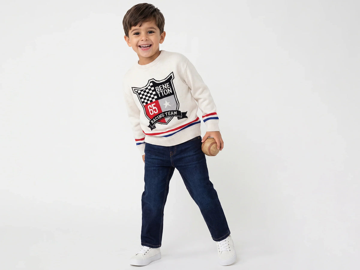 Boys Off White Tricot Knit Sweater