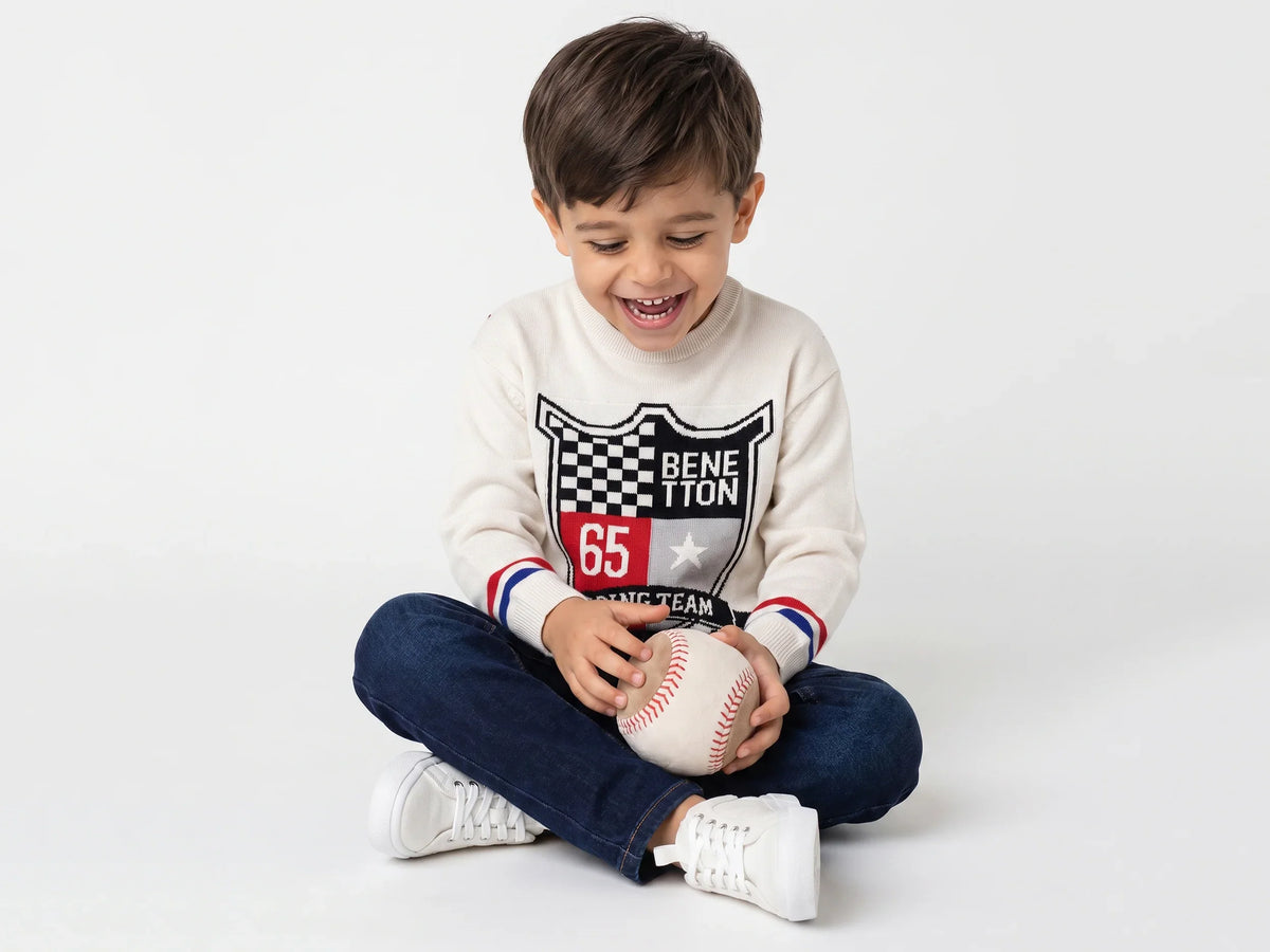 Boys Off White Tricot Knit Sweater